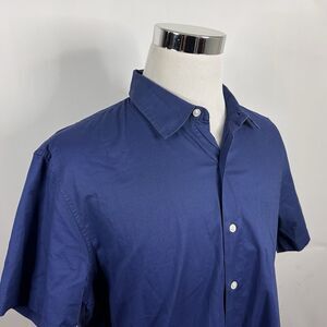 Bonobos XL Slim Fit Short Sleeve Shirt Blue Stretch Cotton Blend Button Front